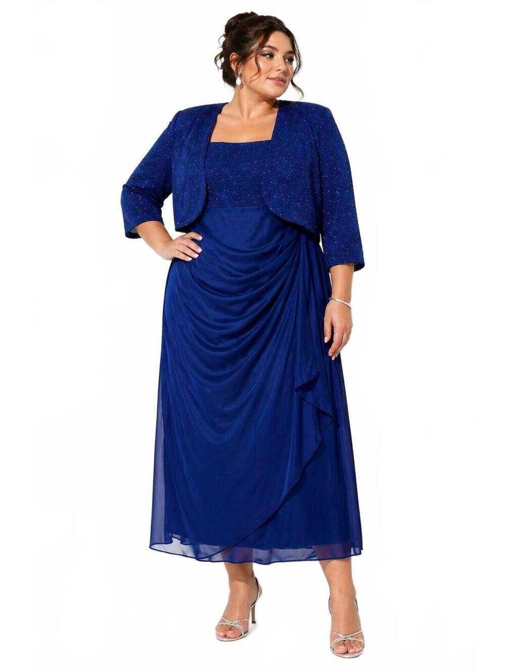 Alex Evenings 20W 2PC Dress & Jacket Chiffon Draped Formal Mother of Bride